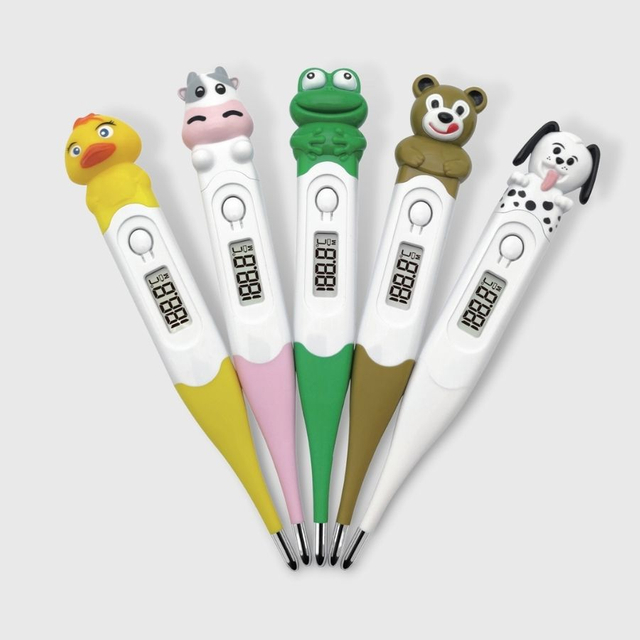 Thermomètre numérique CE MDR de différentes couleurs, étanche, à pointe Flexible pour bébé, avec capuchon amovible, série de dessins animés