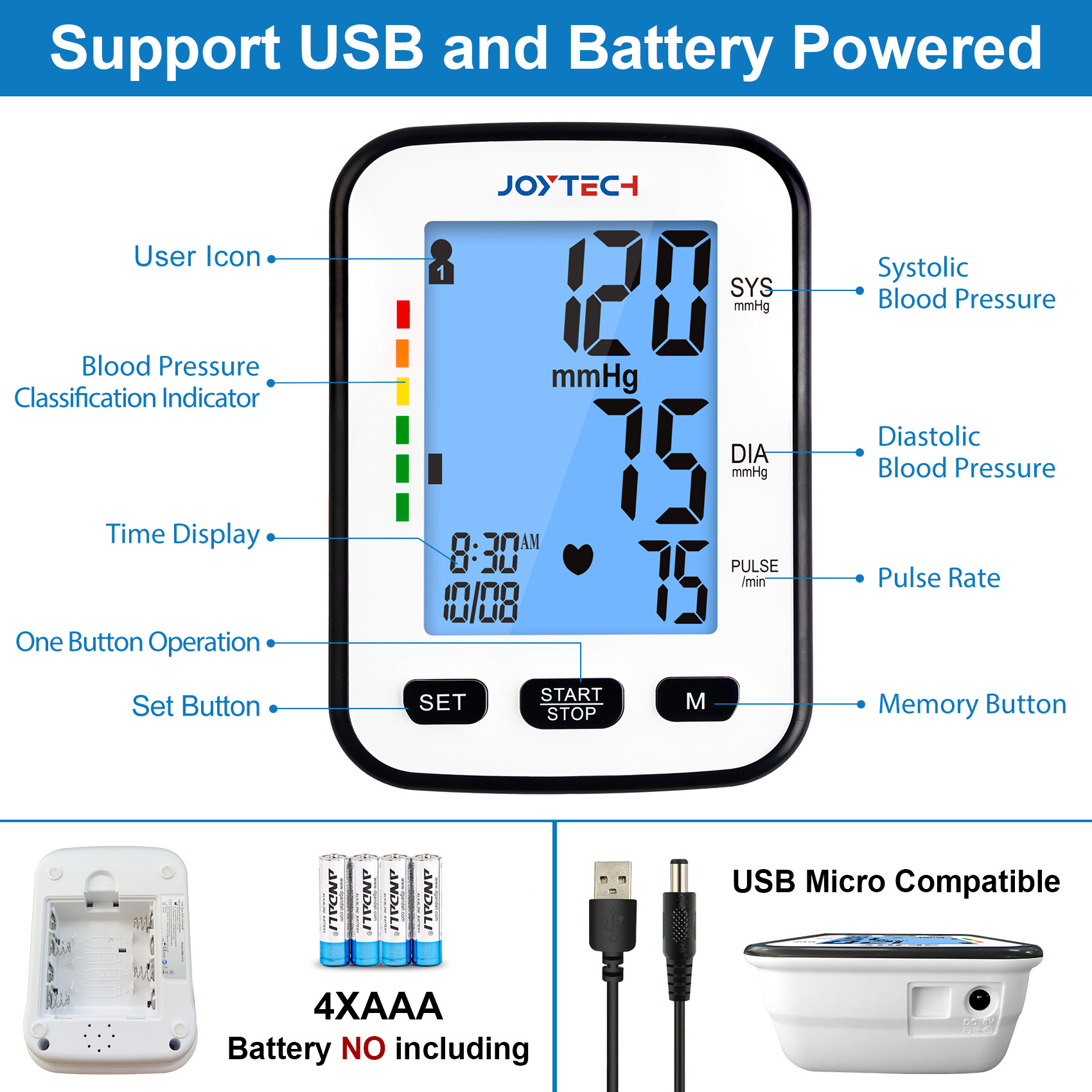 Atẹle Ẹjẹ Bluetooth pẹlu Tesiometer Digital Talking Backlit