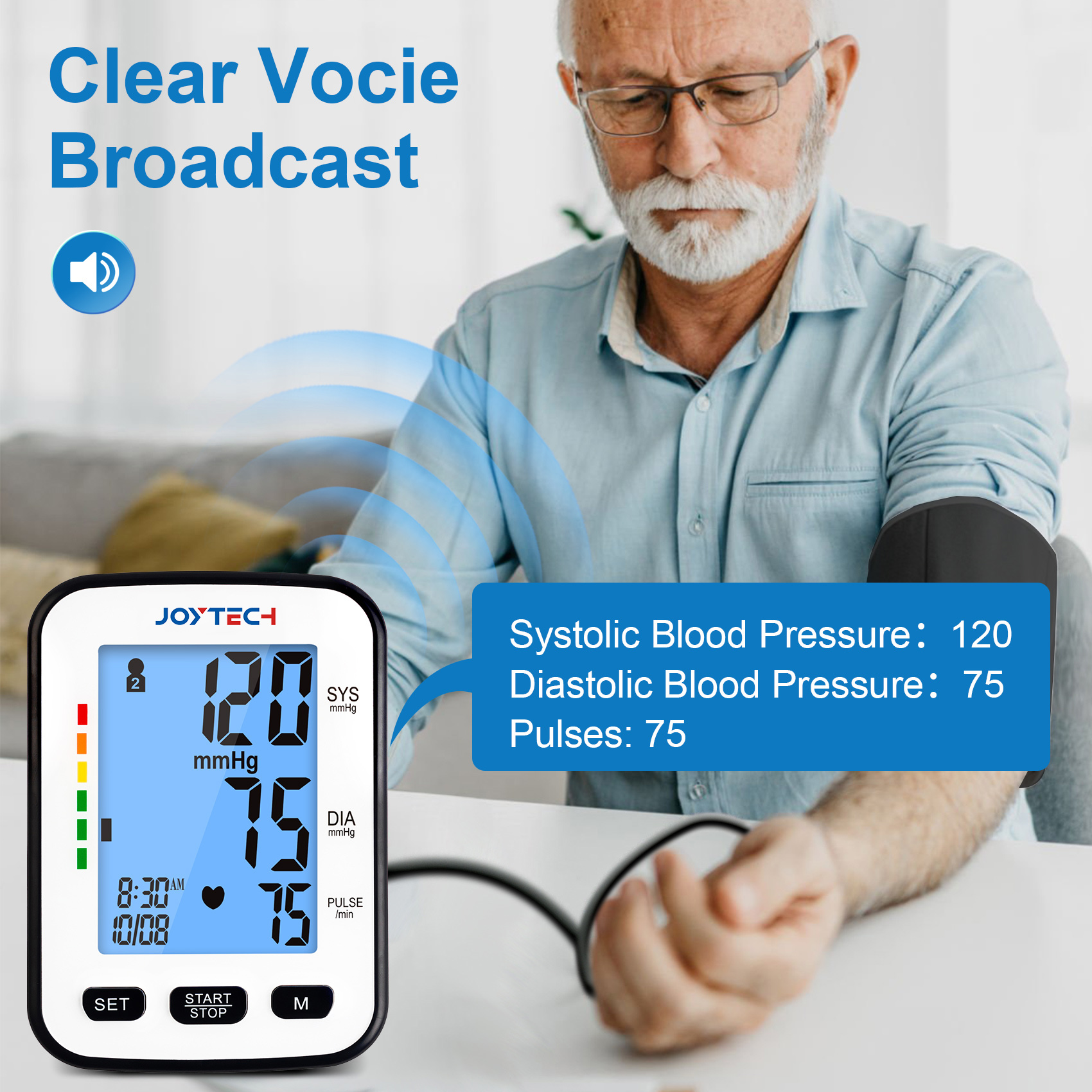 Atẹle Ẹjẹ Bluetooth pẹlu Tesiometer Digital Talking Backlit