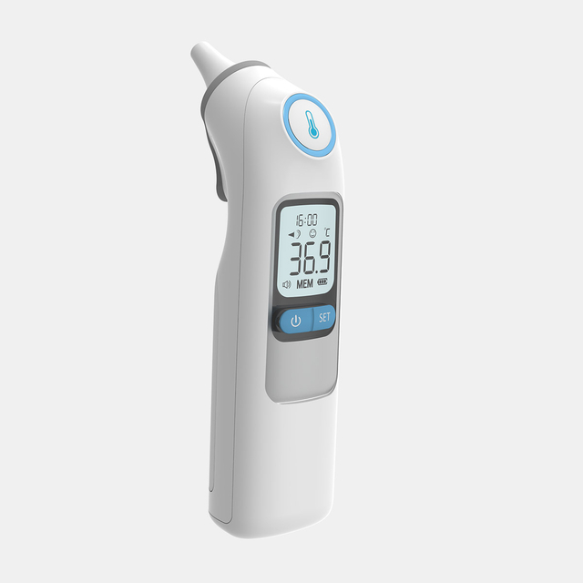 CE MDR aprovado termômetro de ouvido infravermelho operado por bateria Bluetooth de alta precisão para uso doméstico